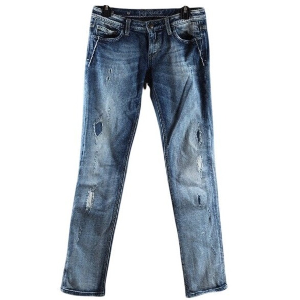 Rock Revival for Express Straight Leg Distressed Blue Denim Jeans Womens Size 6
